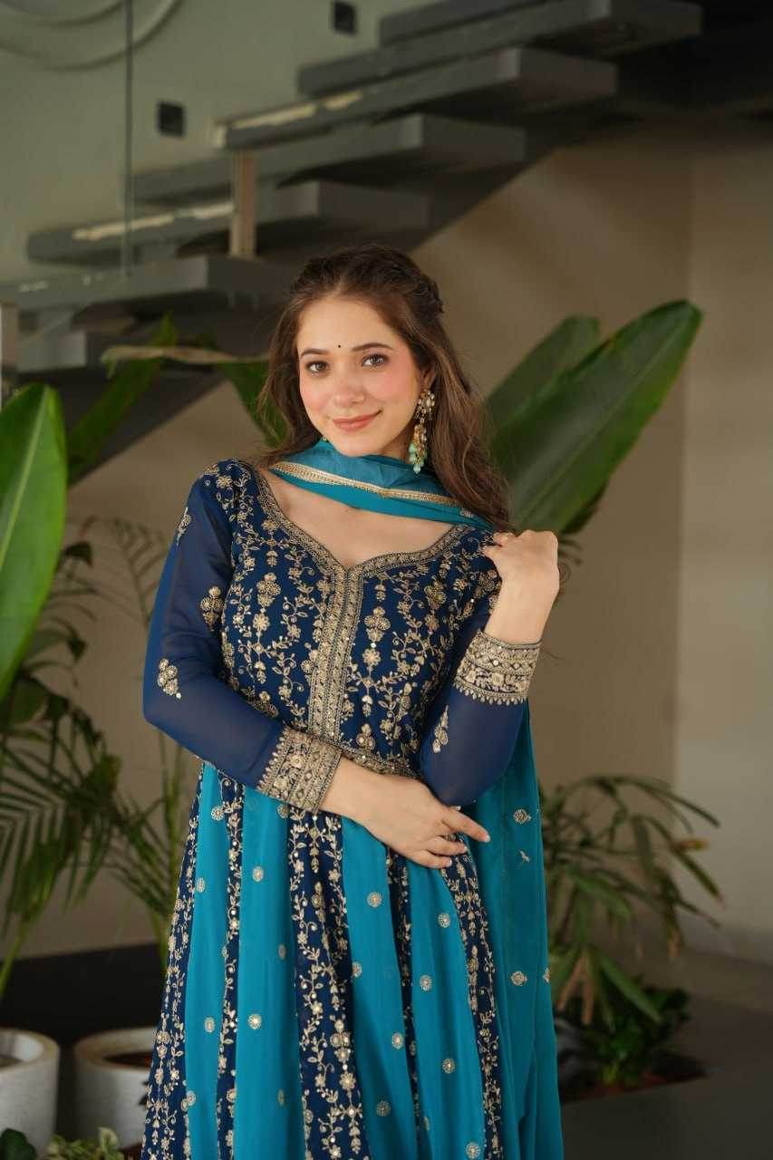 Faux Blooming Gown With Dupatta Sequin Gowns - MYLUXURY LANE ENTERPRISE